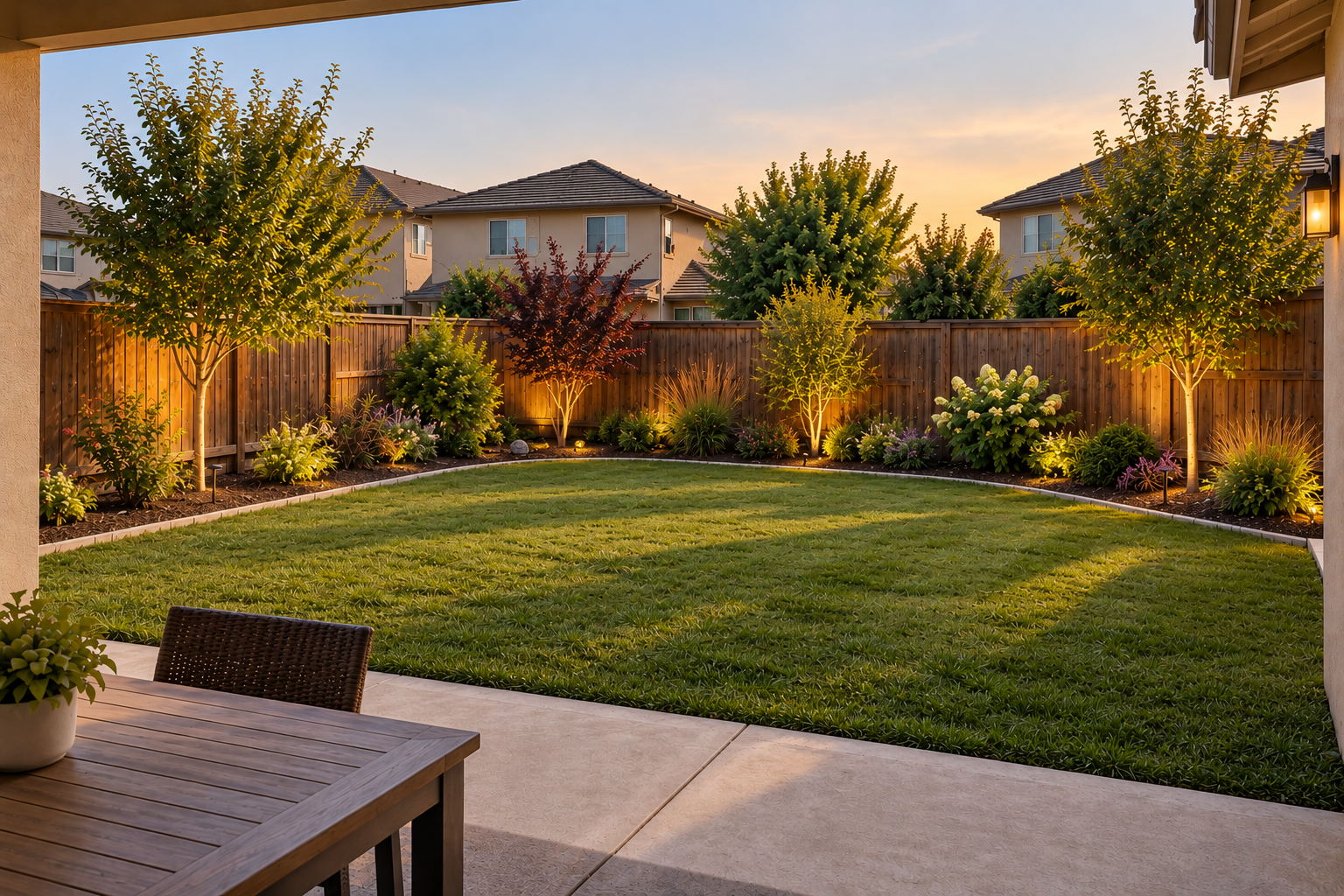 Finished landscaped backyard