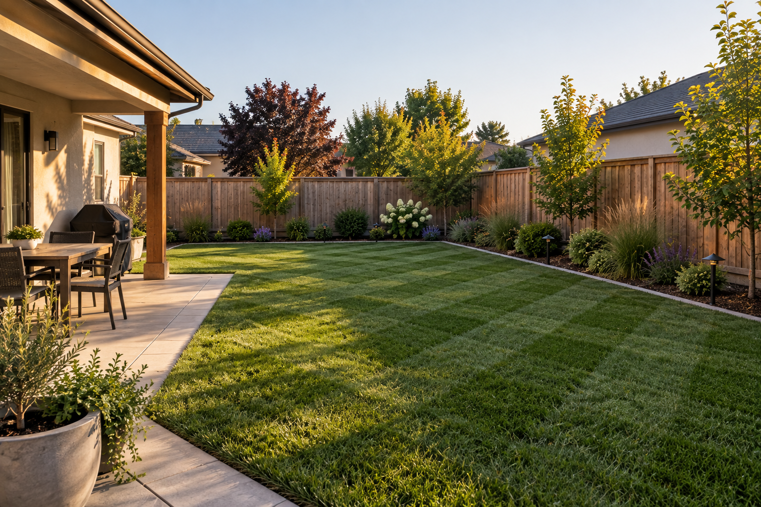 Professionally landscaped residential yard
